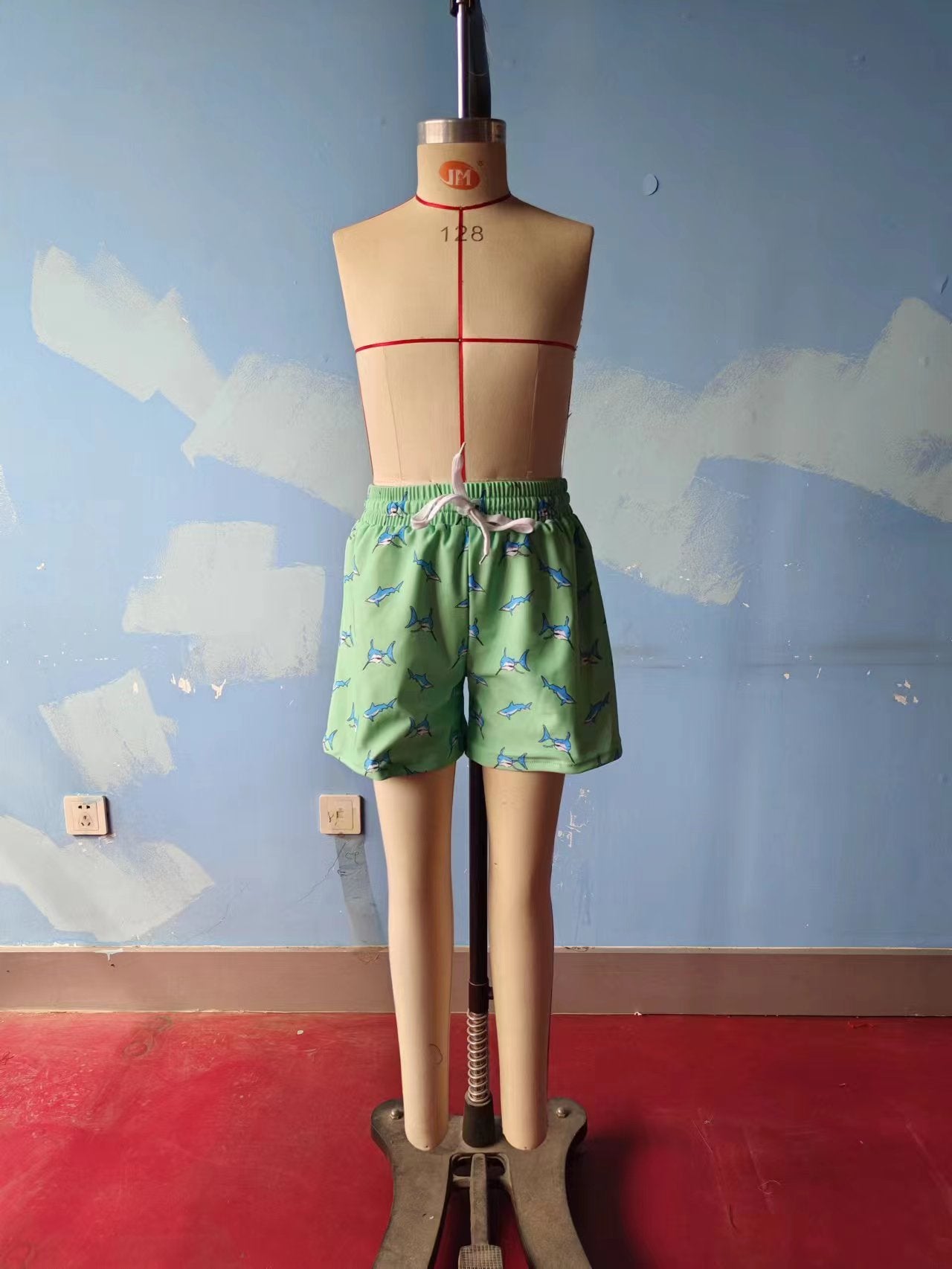 S0173 Boys Green Fish Print Swim Trunks
