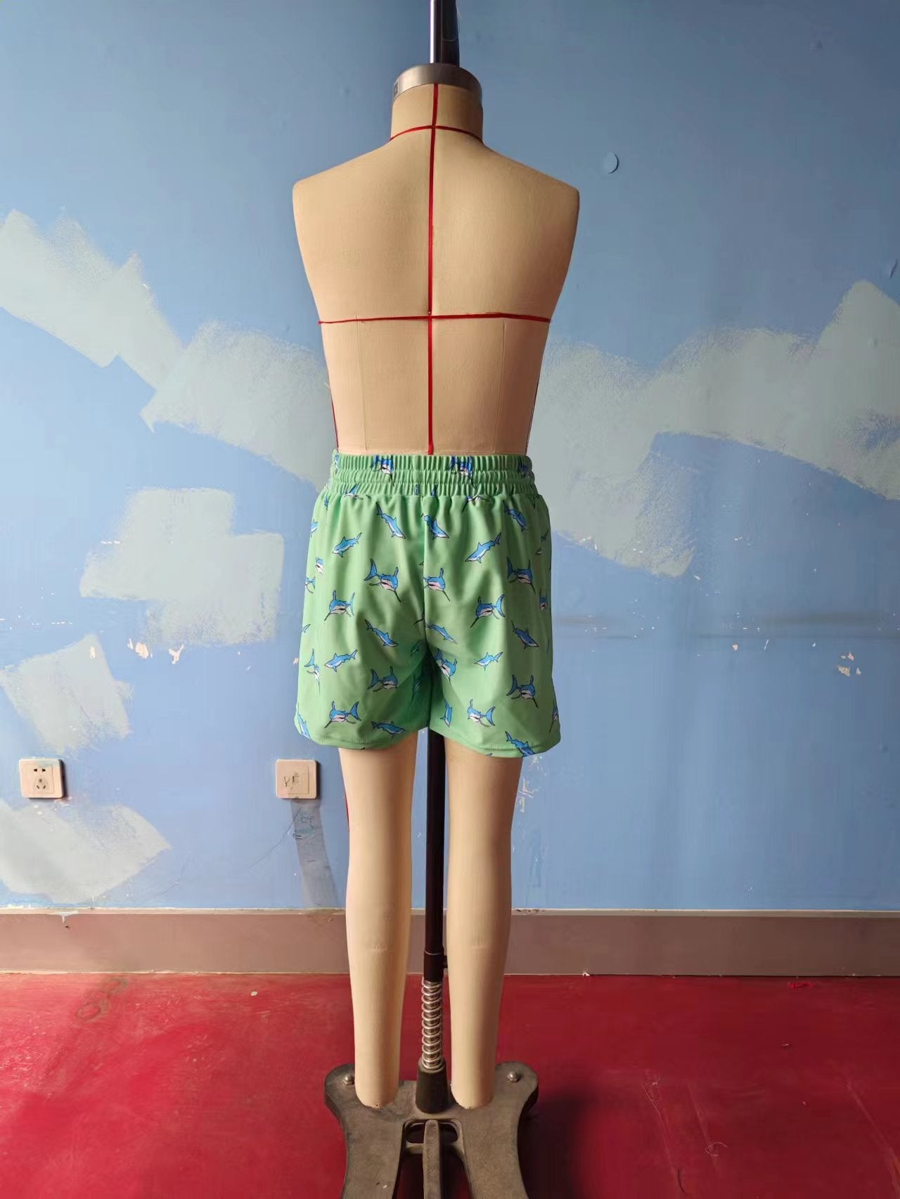 S0173 Boys Green Fish Print Swim Trunks