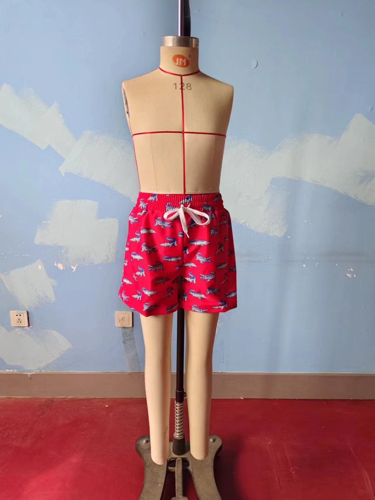 S0175 Boys Red Crocodile Print Swim Trunks