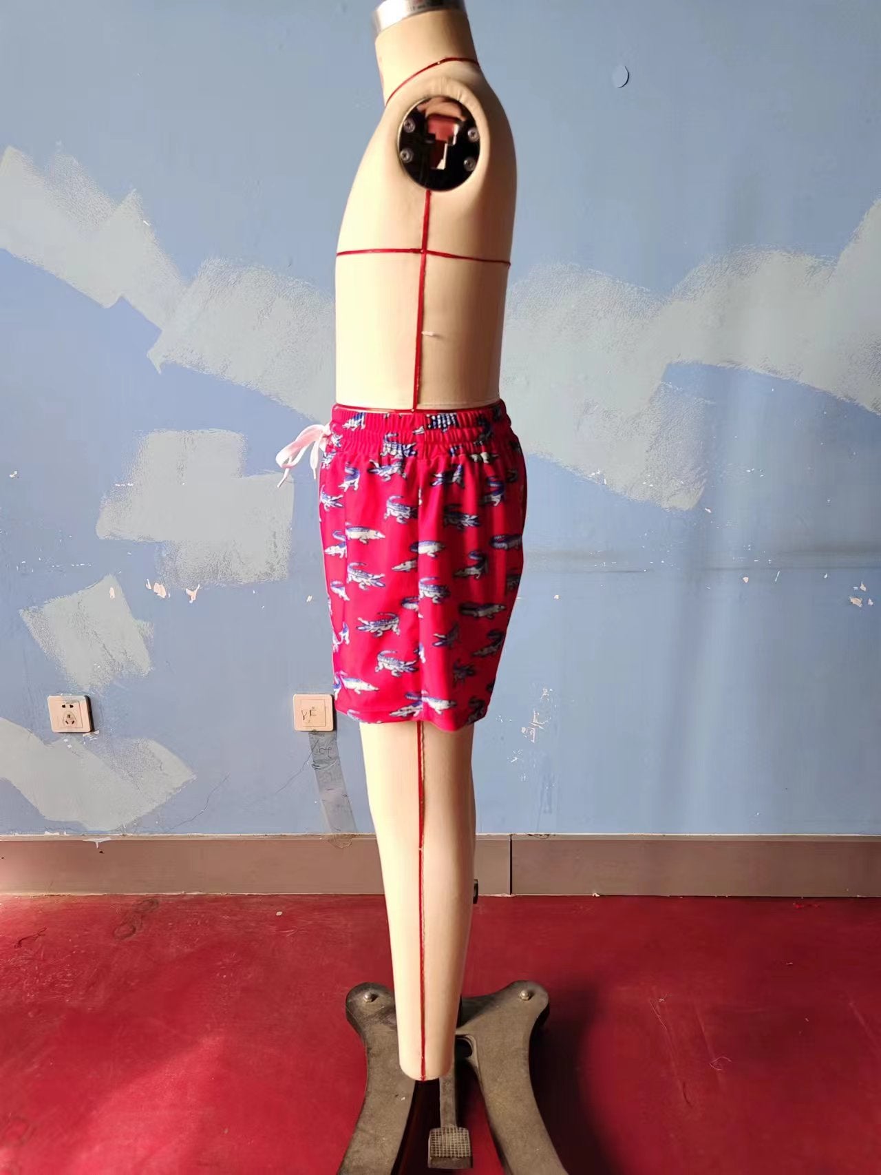 S0175 Boys Red Crocodile Print Swim Trunks