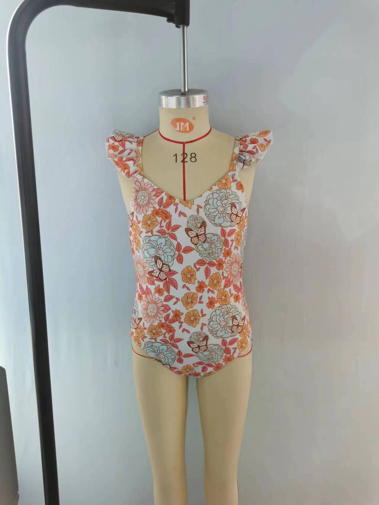 (Pre-order) S0177 Girls orange flowers butterfly print 1 piece swimsuits