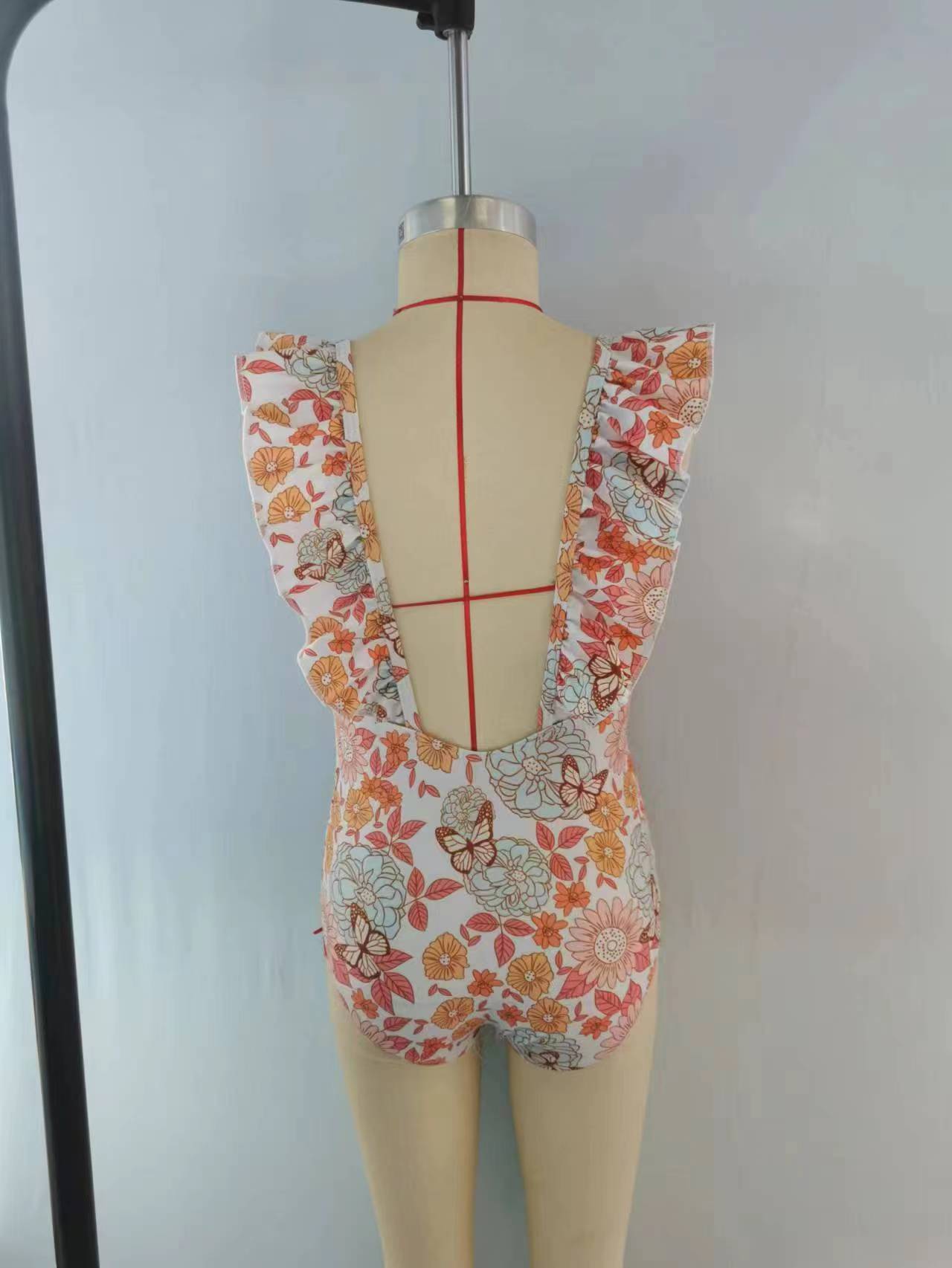 (Pre-order) S0177 Girls orange flowers butterfly print 1 piece swimsuits