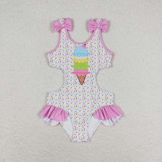 S0178 Girls Gelato Ice Cream Print 1 Piece Swimsuits