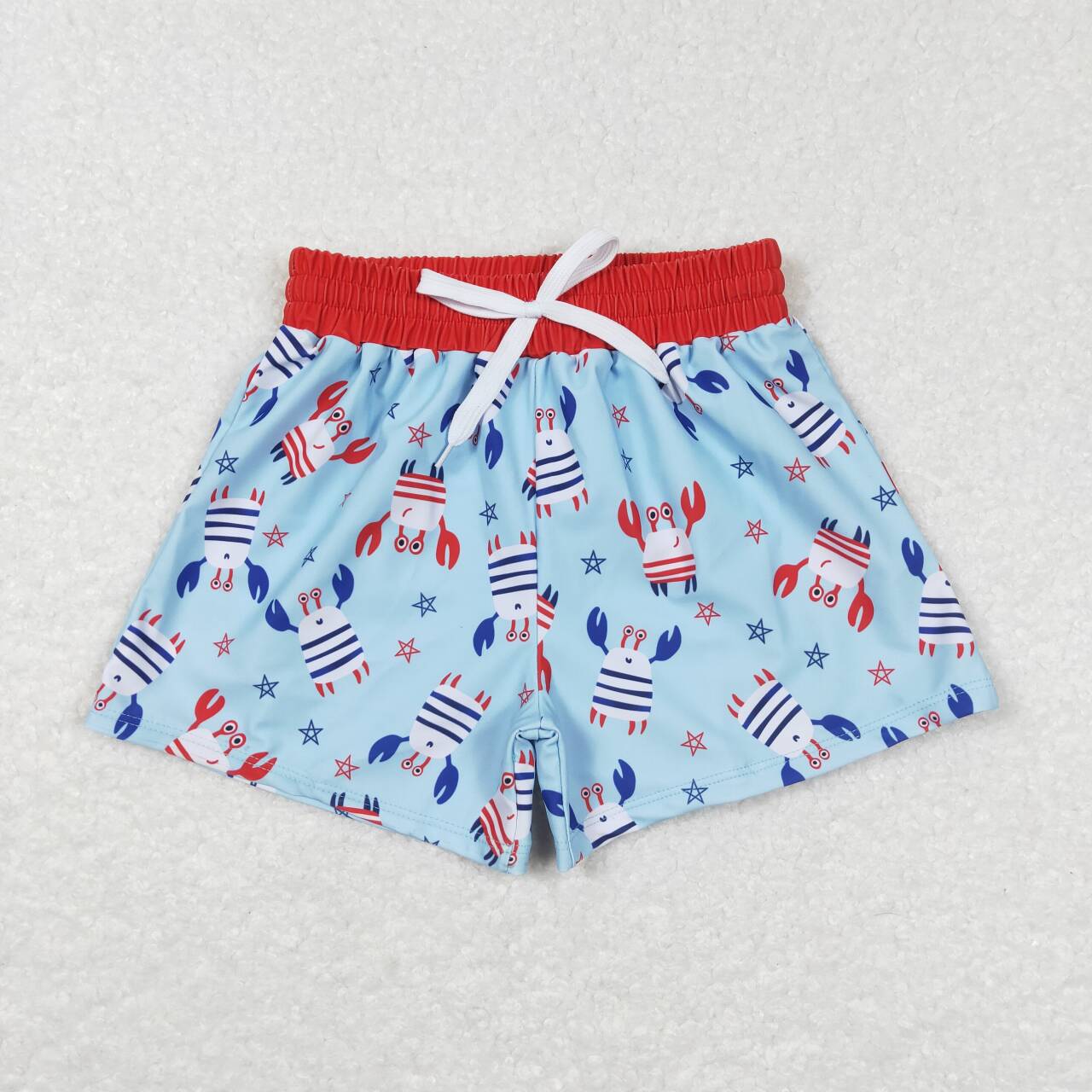 S0187 Boys Blue Crab Print 4th of July Swim Trunks