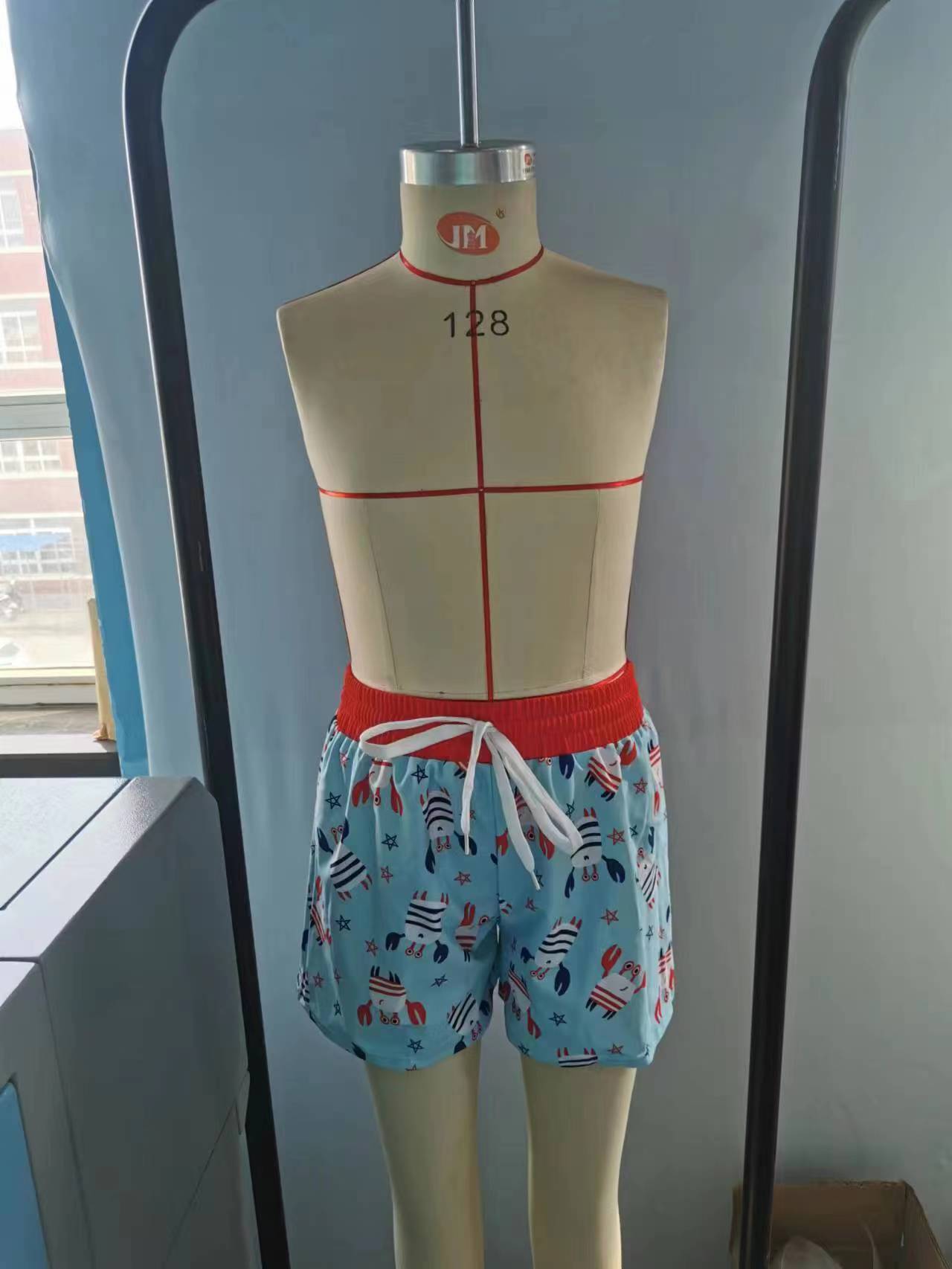 S0187 Boys Blue Crab Print 4th of July Swim Trunks