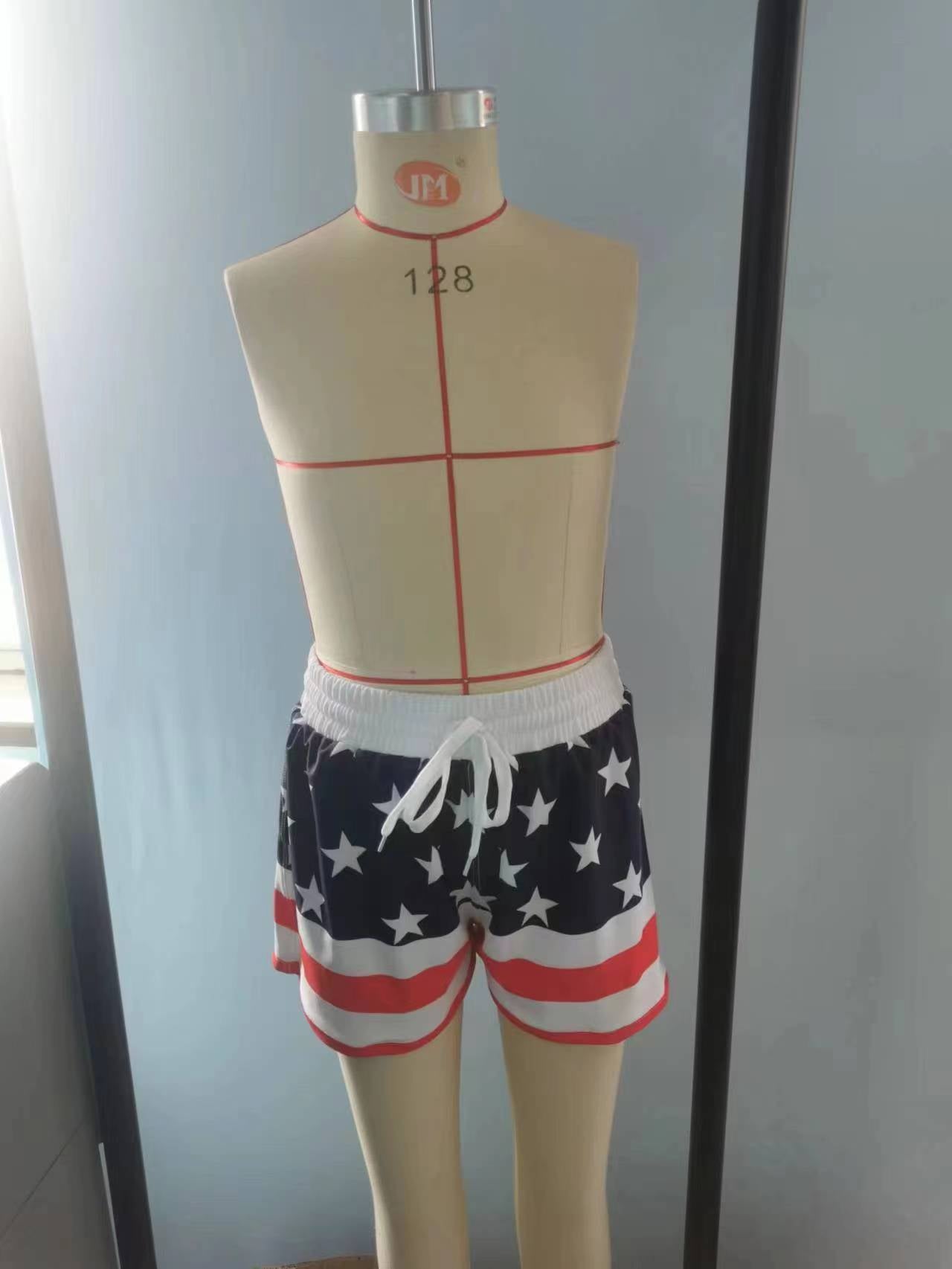 S0188 Star Stripes Print Boys 4th of July Swim Trunks