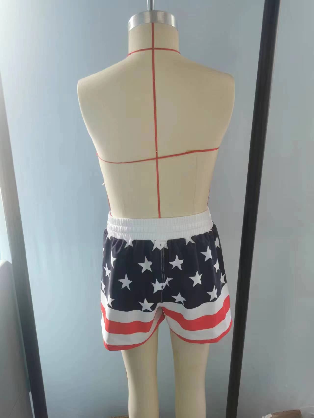 S0188 Star Stripes Print Boys 4th of July Swim Trunks