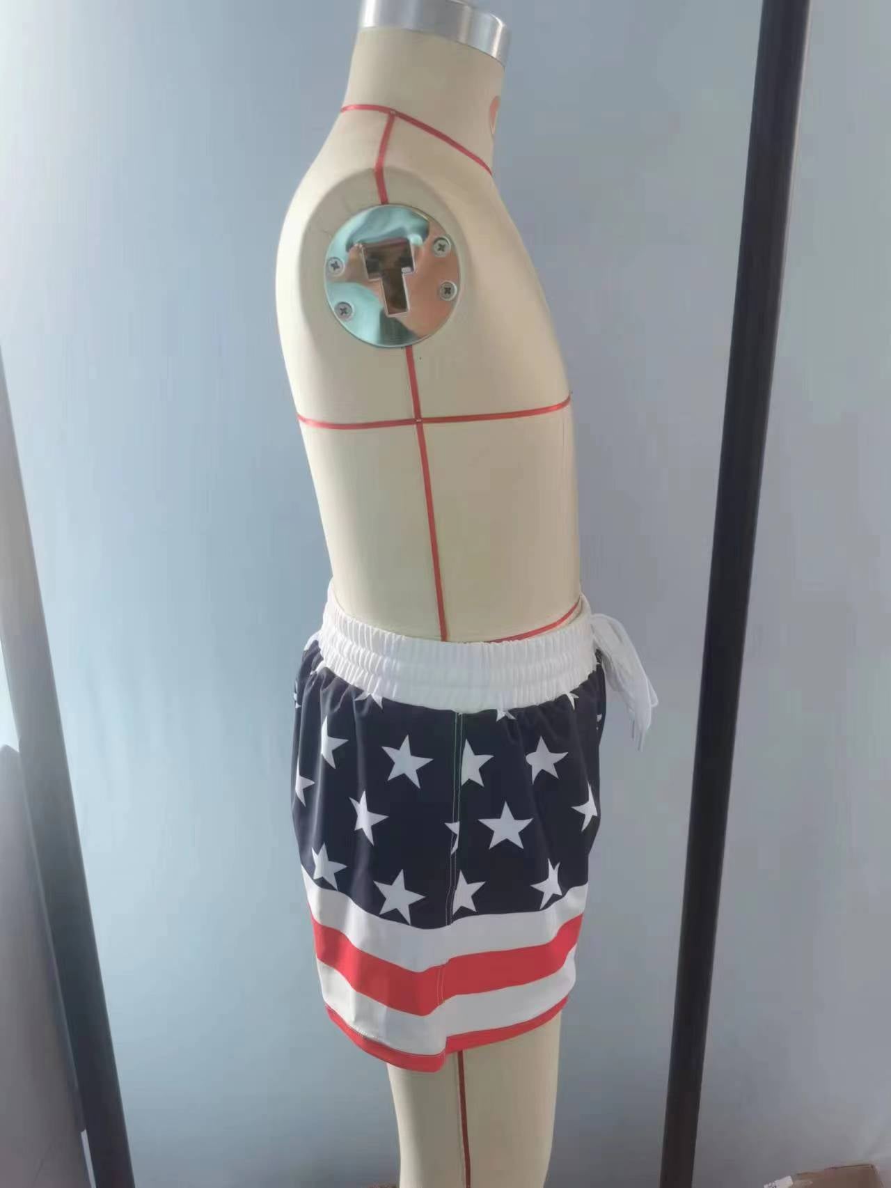 S0188 Star Stripes Print Boys 4th of July Swim Trunks