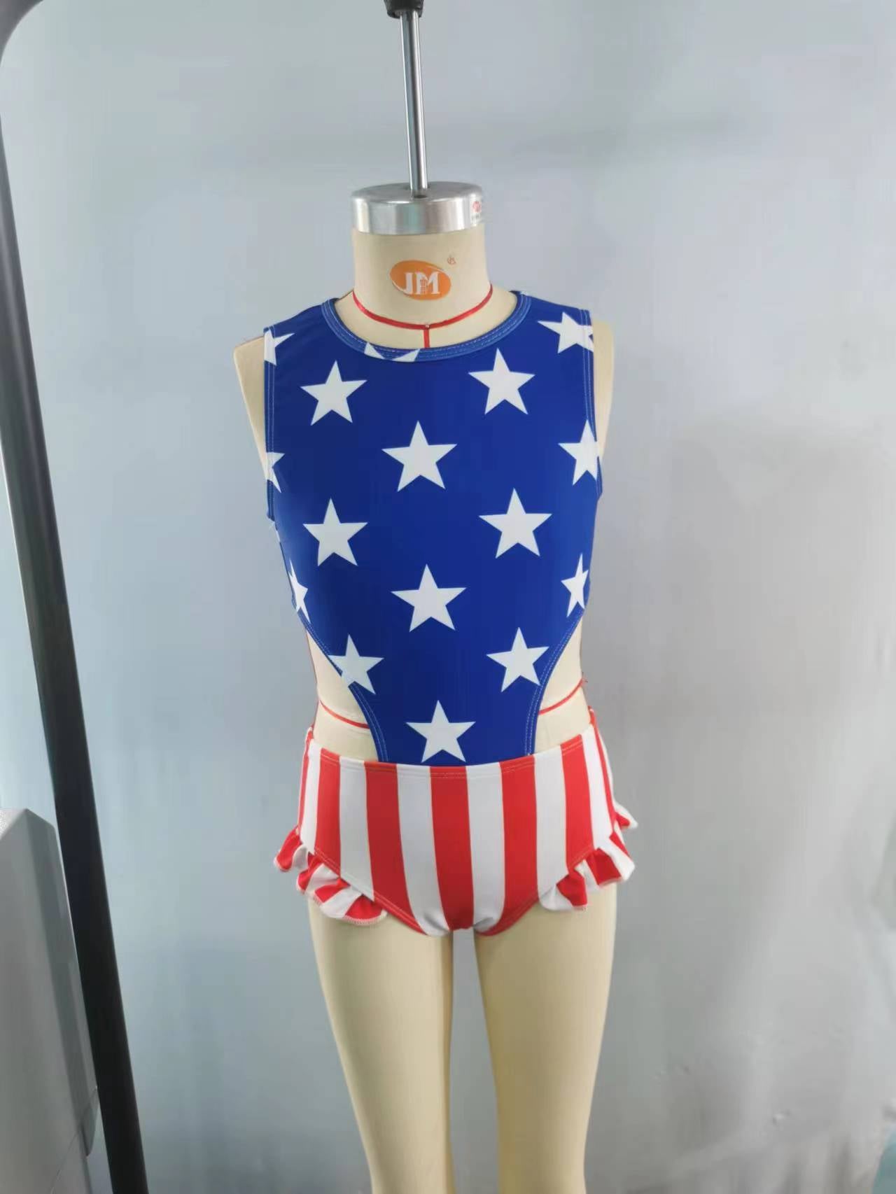 (Pre-order) S0189 Girls star stripes print 1 piece 4th of July swimsuits