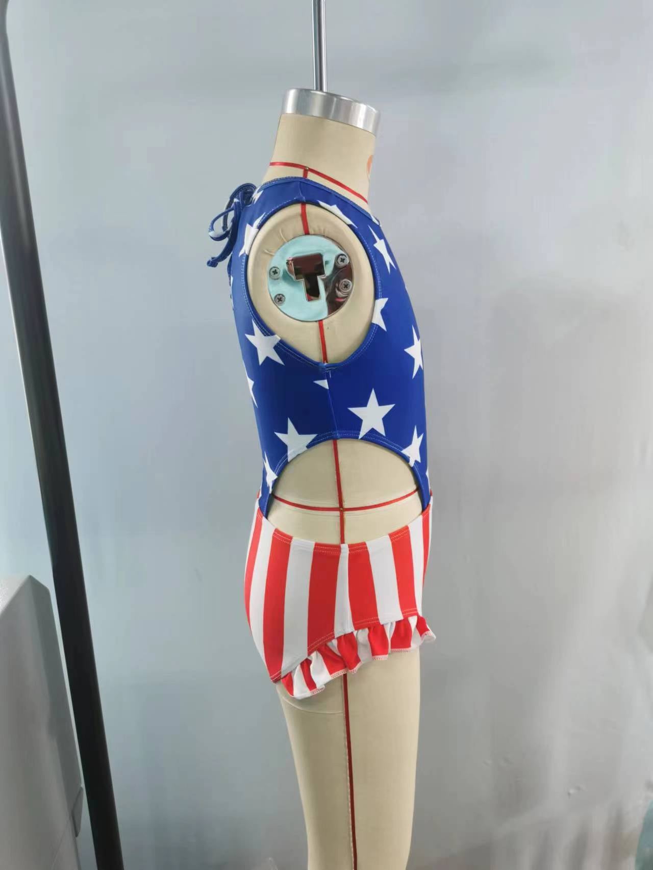 (Pre-order) S0189 Girls star stripes print 1 piece 4th of July swimsuits