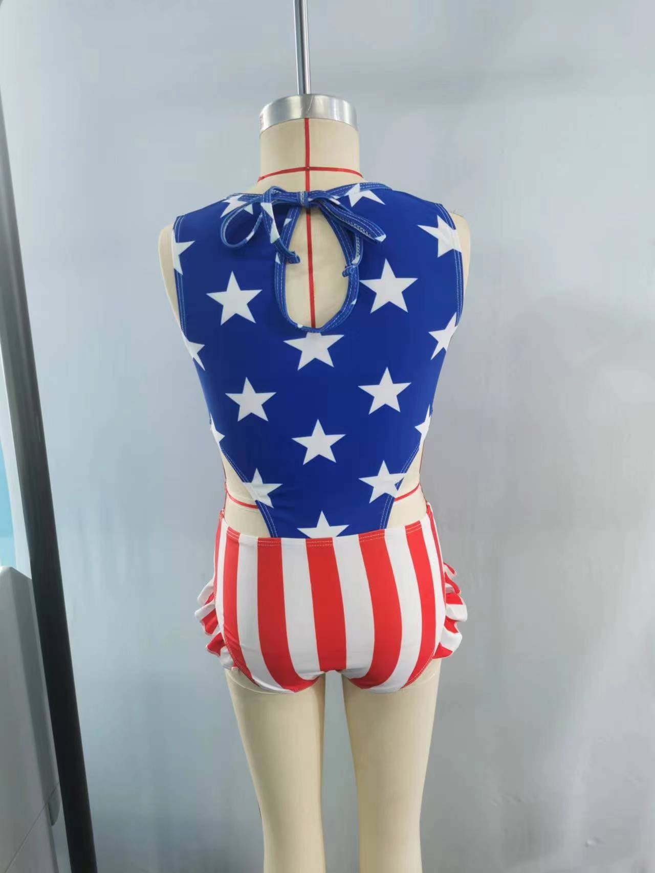 (Pre-order) S0189 Girls star stripes print 1 piece 4th of July swimsuits