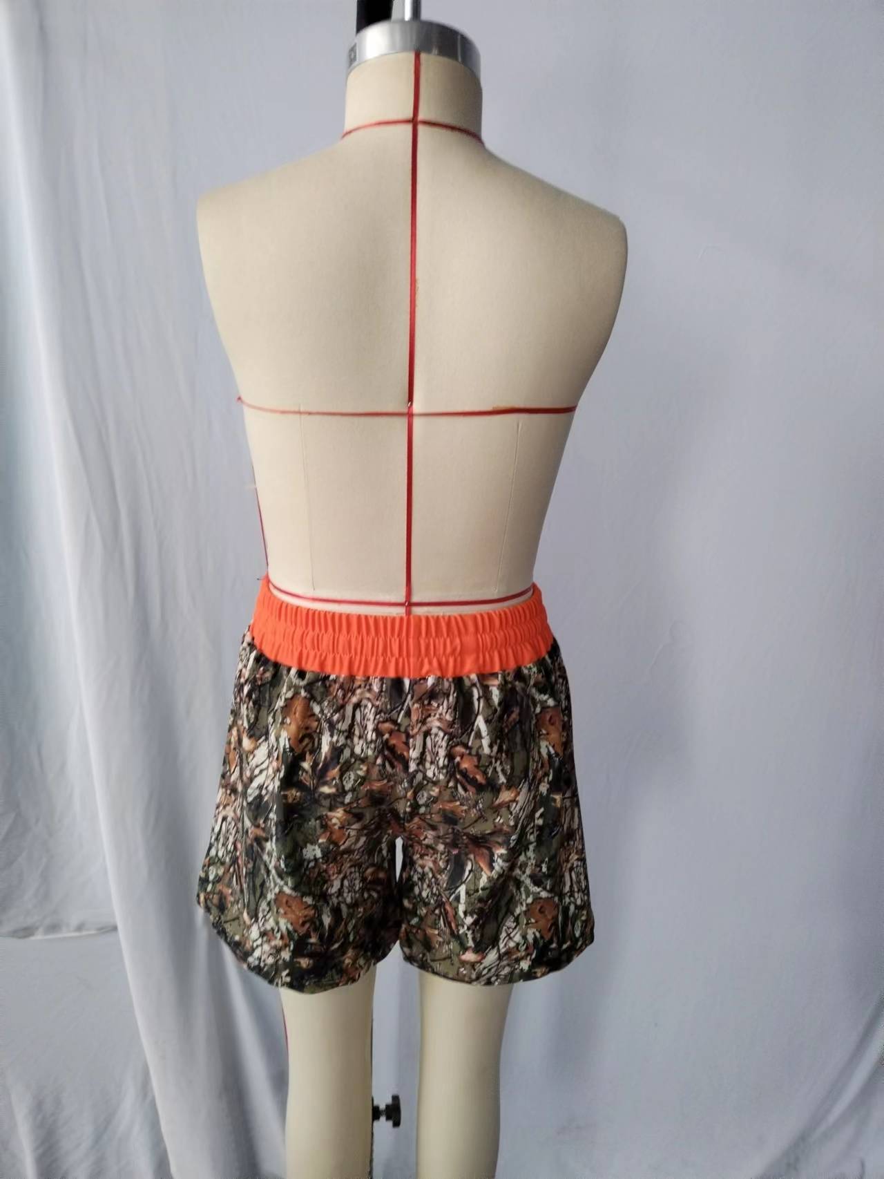S0195 Boys Orange Camo Branch Print Swim Trunks