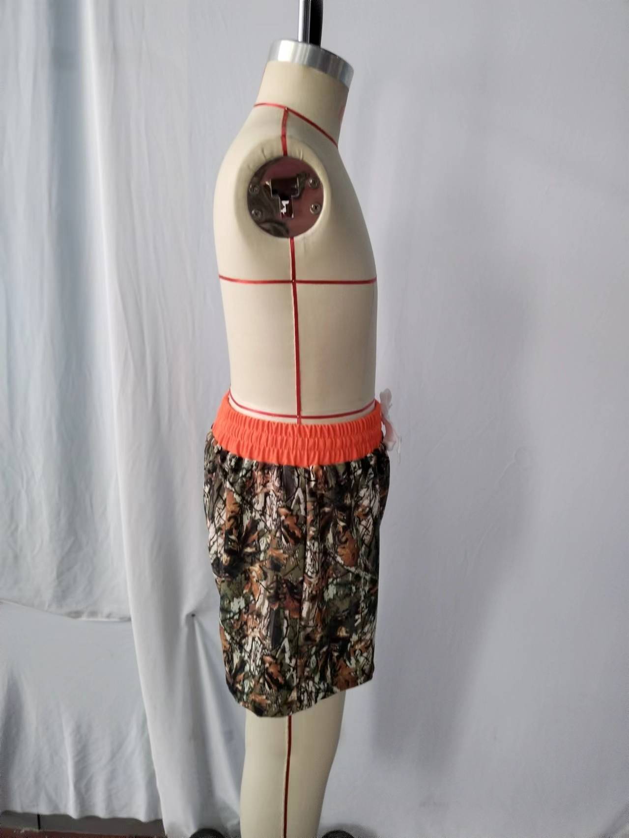 S0195 Boys Orange Camo Branch Print Swim Trunks