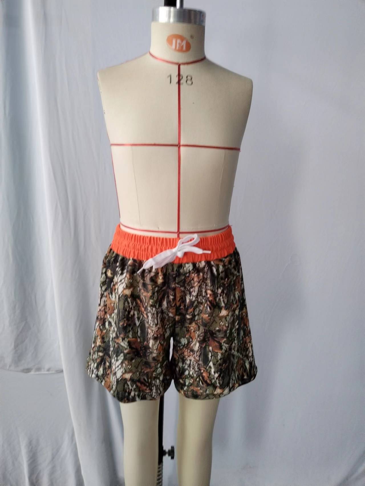 S0195 Boys Orange Camo Branch Print Swim Trunks