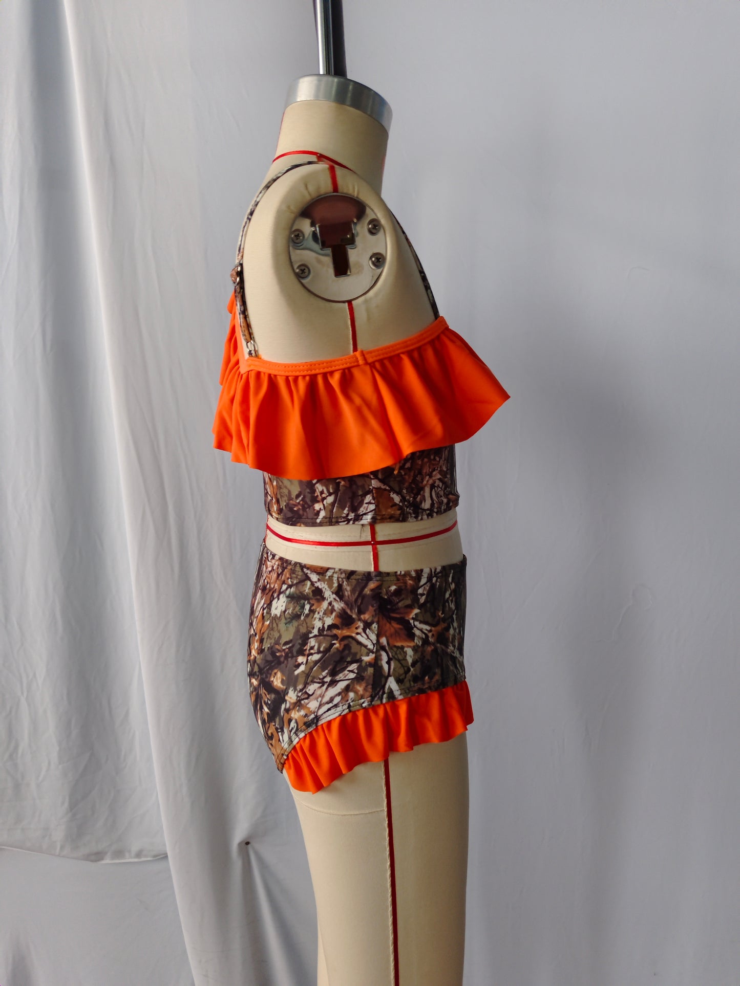 S0197 Girls Orange Camo Branch Print 2 Pieces Swimsuits