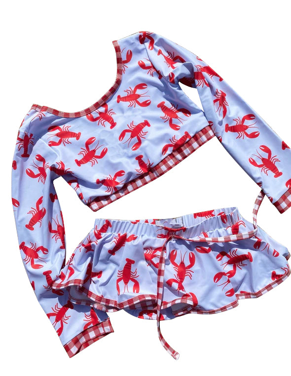 (Pre-order) S0201 Girls Crayfish Print 2 Pieces Swimsuits