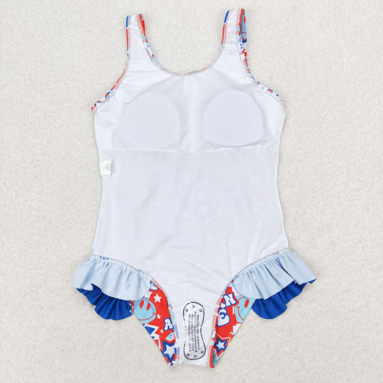 S0214 American BABE Smiling Face Print 1 Piece 4th of July Swimsuits