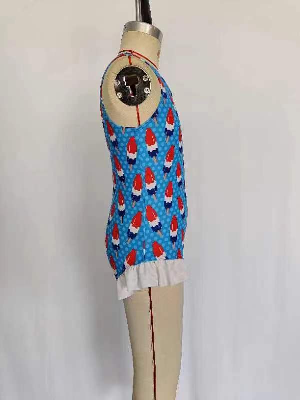 S0217 Popsicle Blue Polka Dots Print 1 Piece Girls 4th of July Swimsuits