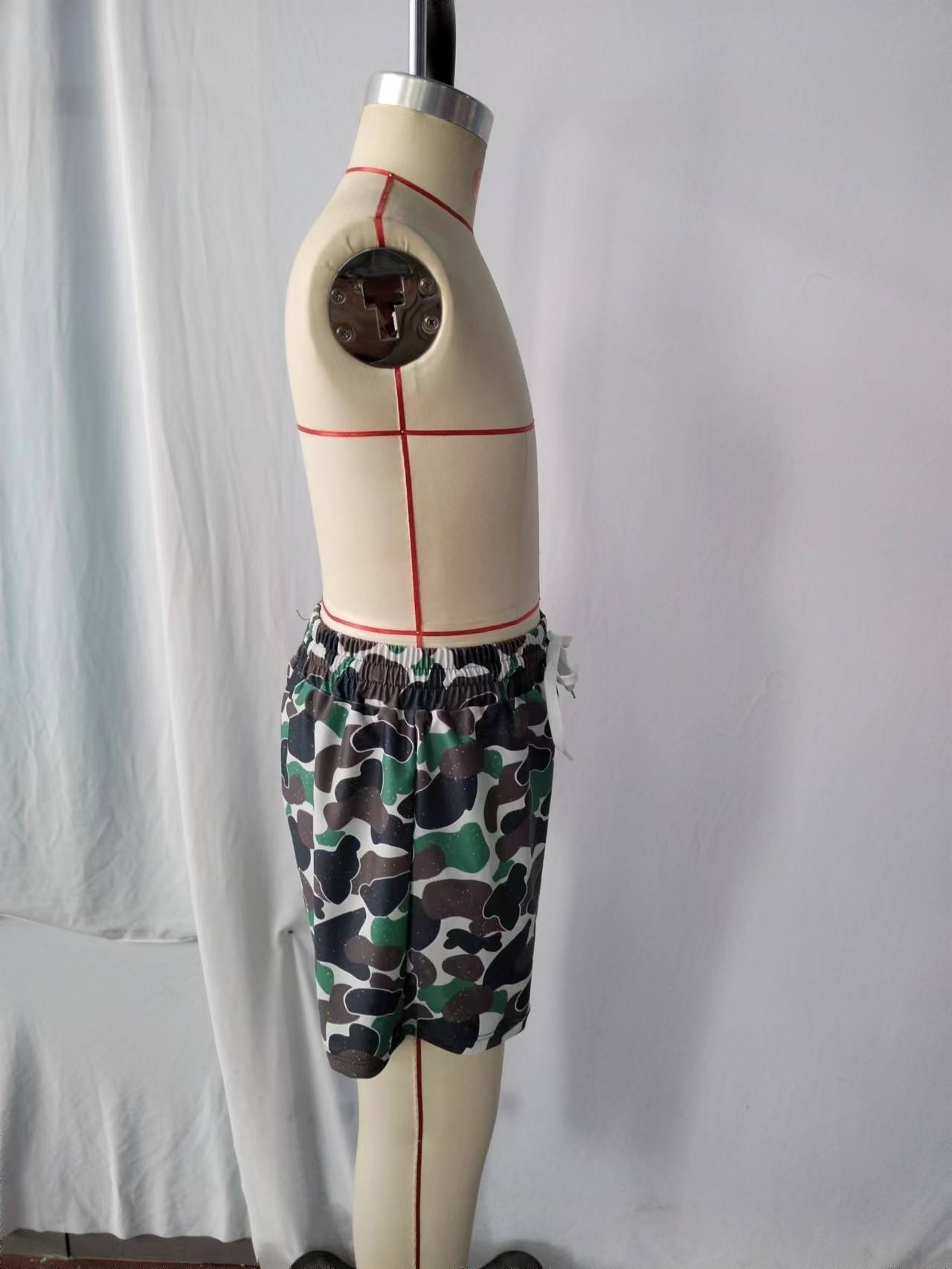 S0218 Boys Green Camo Print Swim Trunks