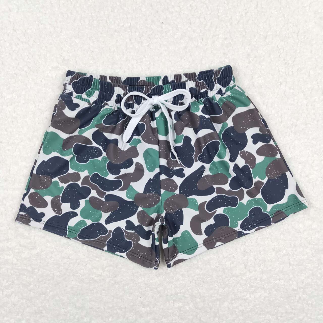S0218 Boys Green Camo Print Swim Trunks