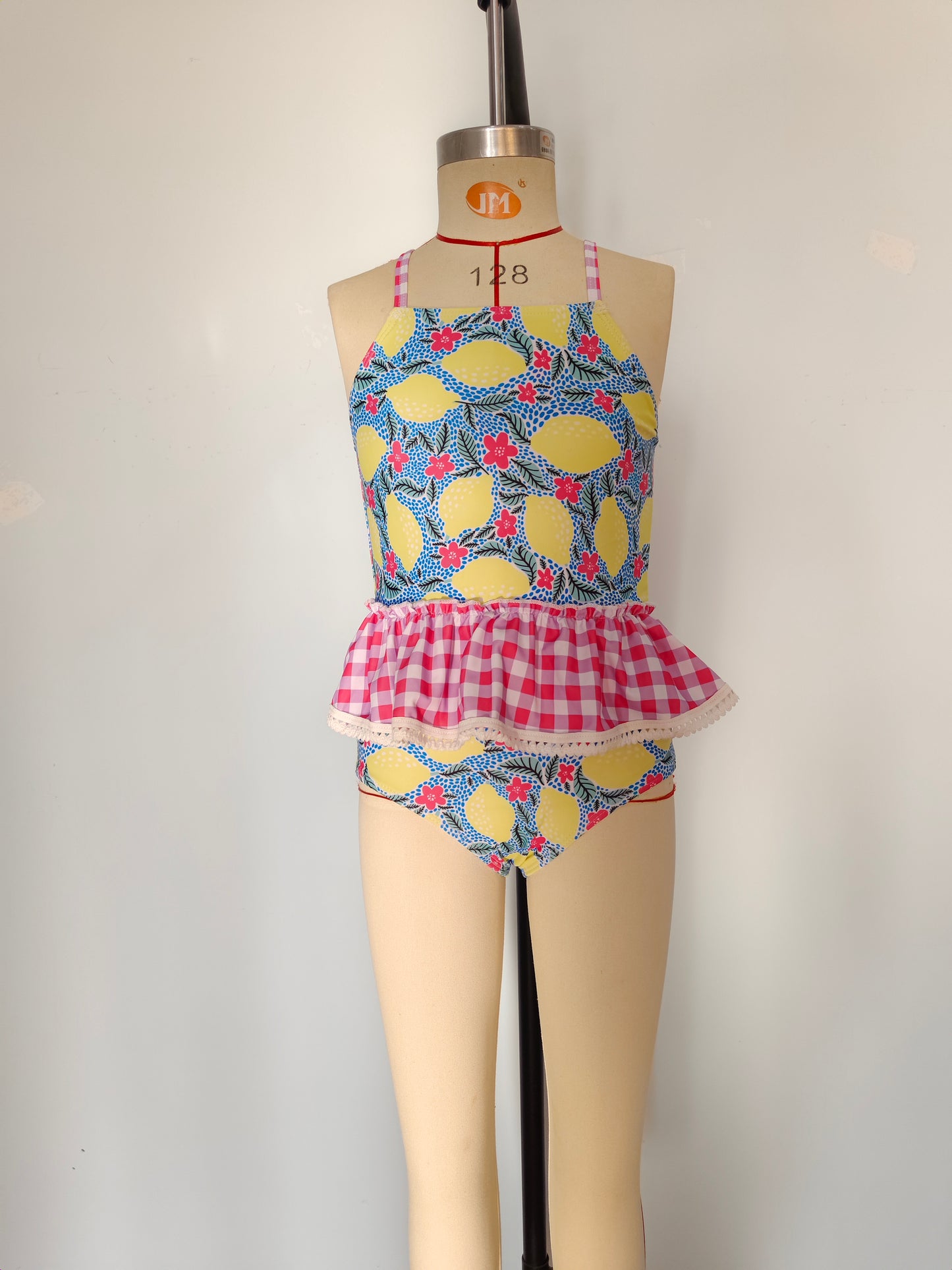 S0219 Lemon Flowers Print Girls 2 Pieces Swimsuits