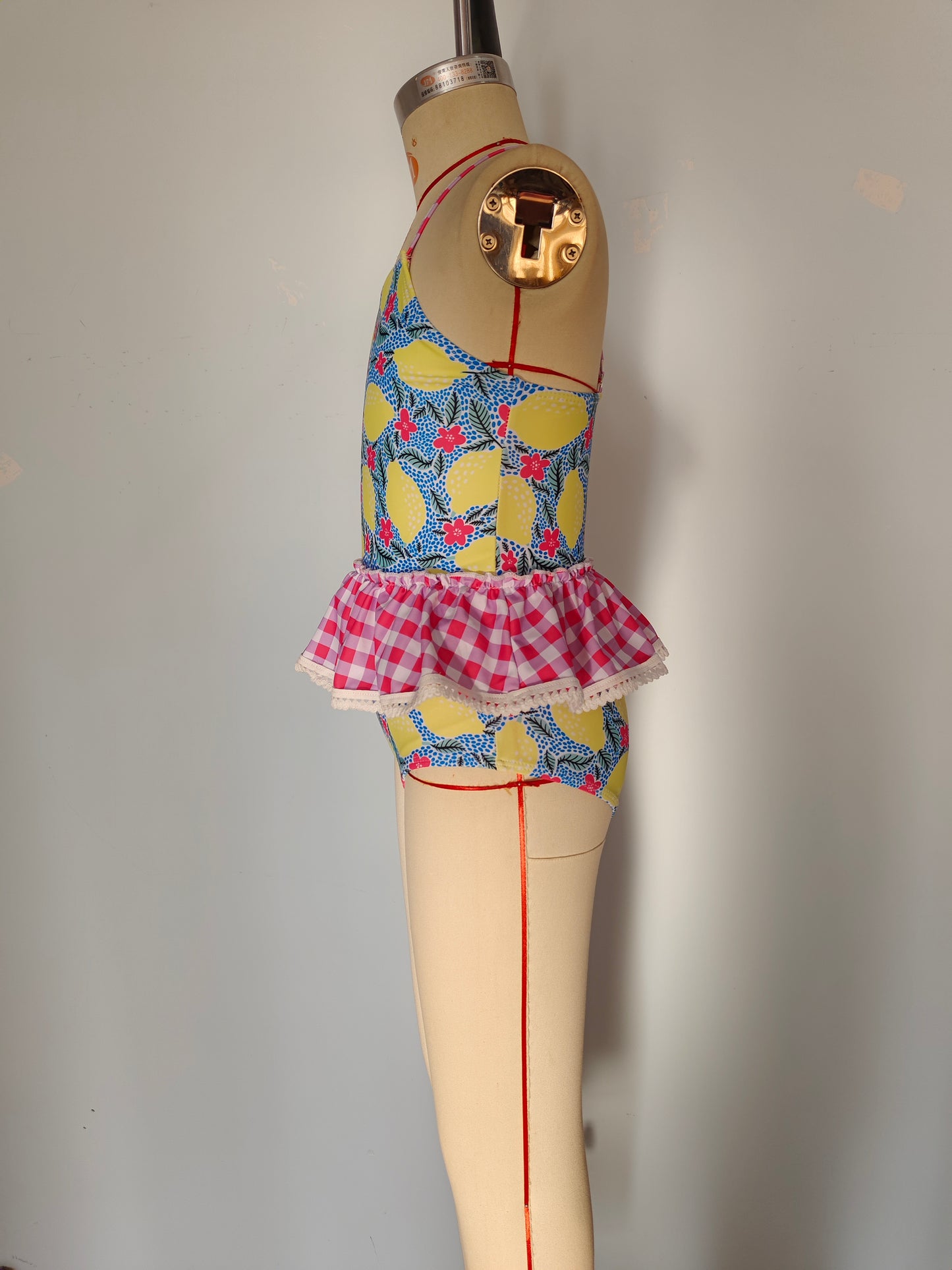 S0219 Lemon Flowers Print Girls 2 Pieces Swimsuits
