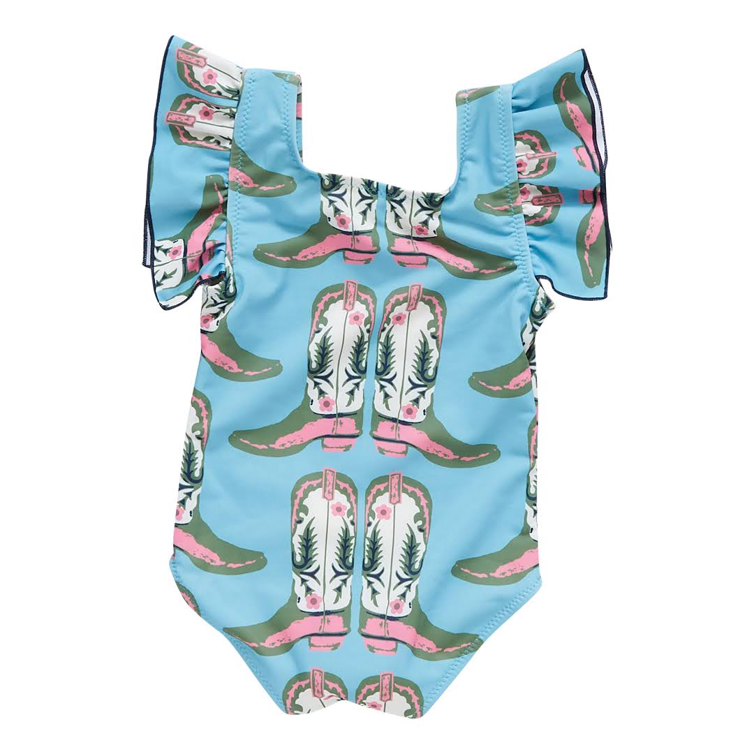 (Pre-order)S0221 Boots Print 1 Piece Western Swimsuits