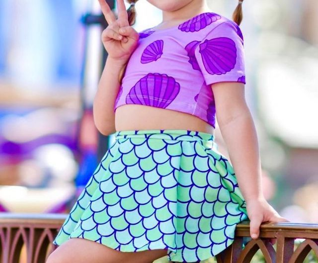 S0222 Purple Shell Top Fish Scale Bottom Girls 2 Pieces Swimsuits