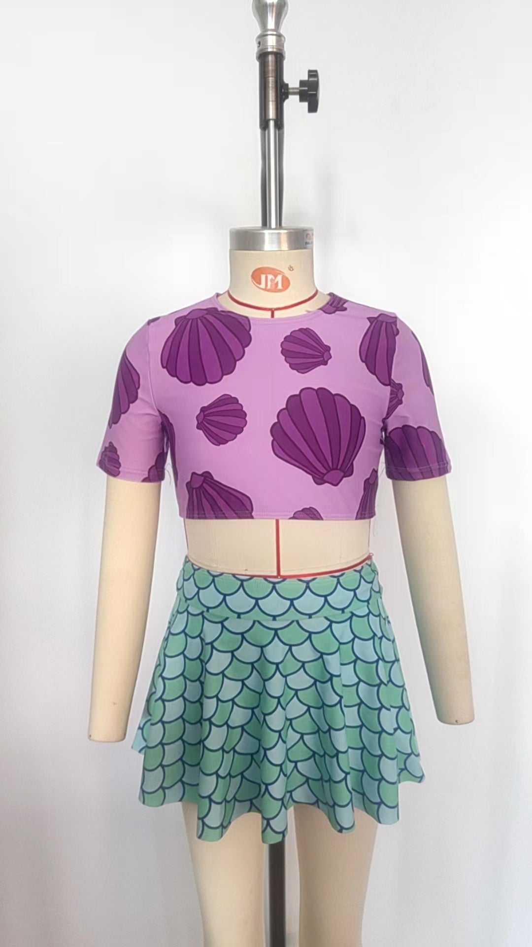 S0222 Purple Shell Top Fish Scale Bottom Girls 2 Pieces Swimsuits
