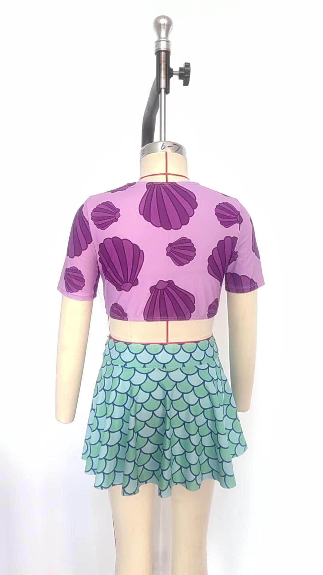 S0222 Purple Shell Top Fish Scale Bottom Girls 2 Pieces Swimsuits