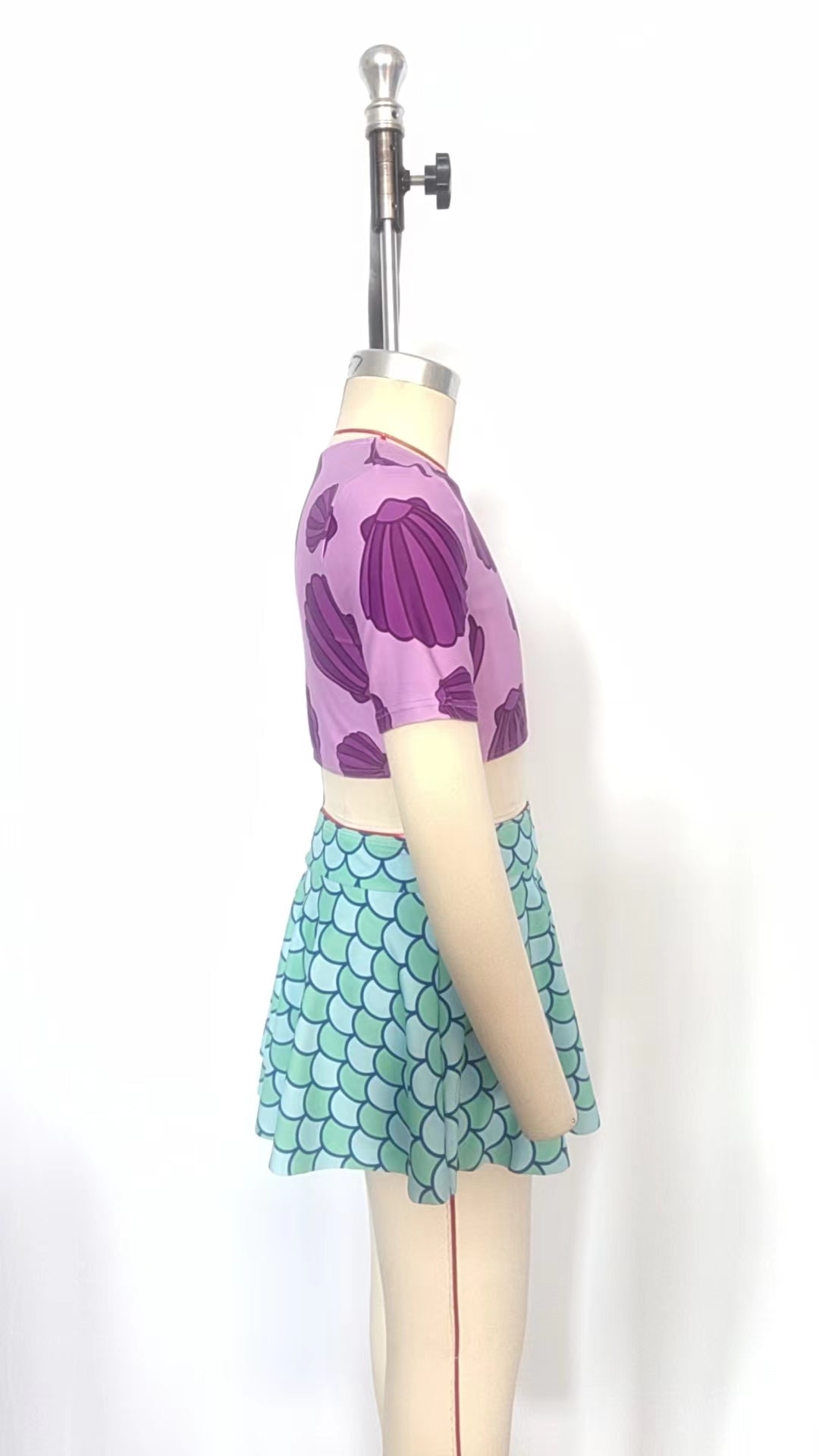 S0222 Purple Shell Top Fish Scale Bottom Girls 2 Pieces Swimsuits