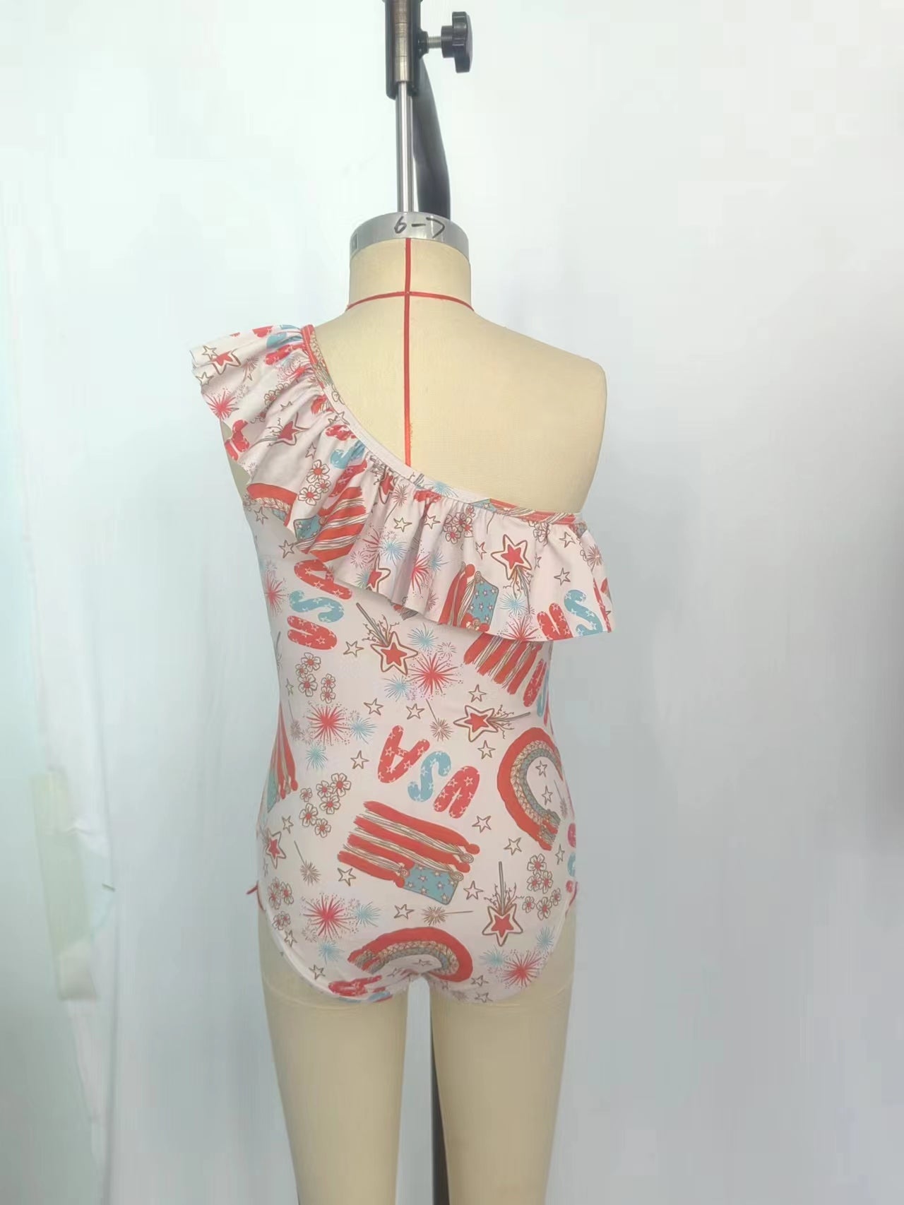 (Pre-order) S0226 Flowers USA Flag Print 1 Piece 4th of July Girls Swimsuits