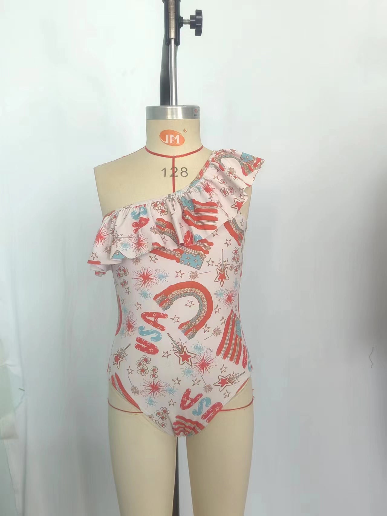 (Pre-order) S0226 Flowers USA Flag Print 1 Piece 4th of July Girls Swimsuits