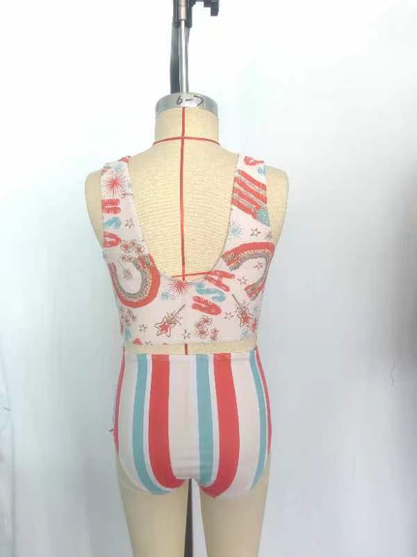 (Pre-order) S0227 Flowers USA Flag Print 2 Piece 4th of July Girls Swimsuits