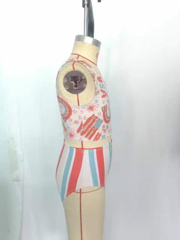 (Pre-order) S0227 Flowers USA Flag Print 2 Piece 4th of July Girls Swimsuits