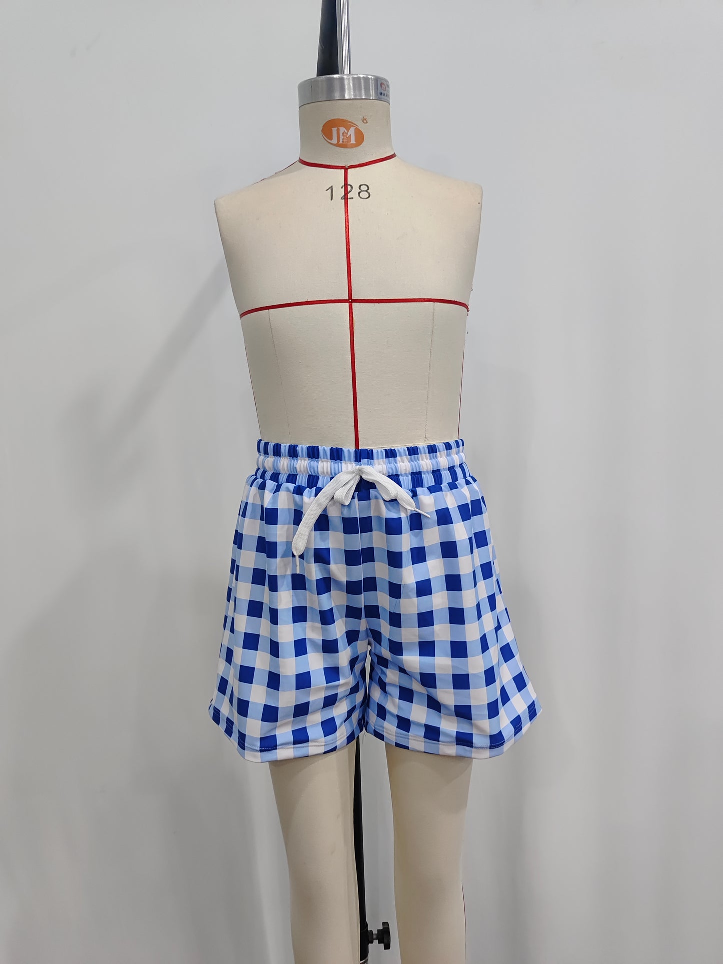 S0232 Blue Plaid Print Boys Swim Trunks