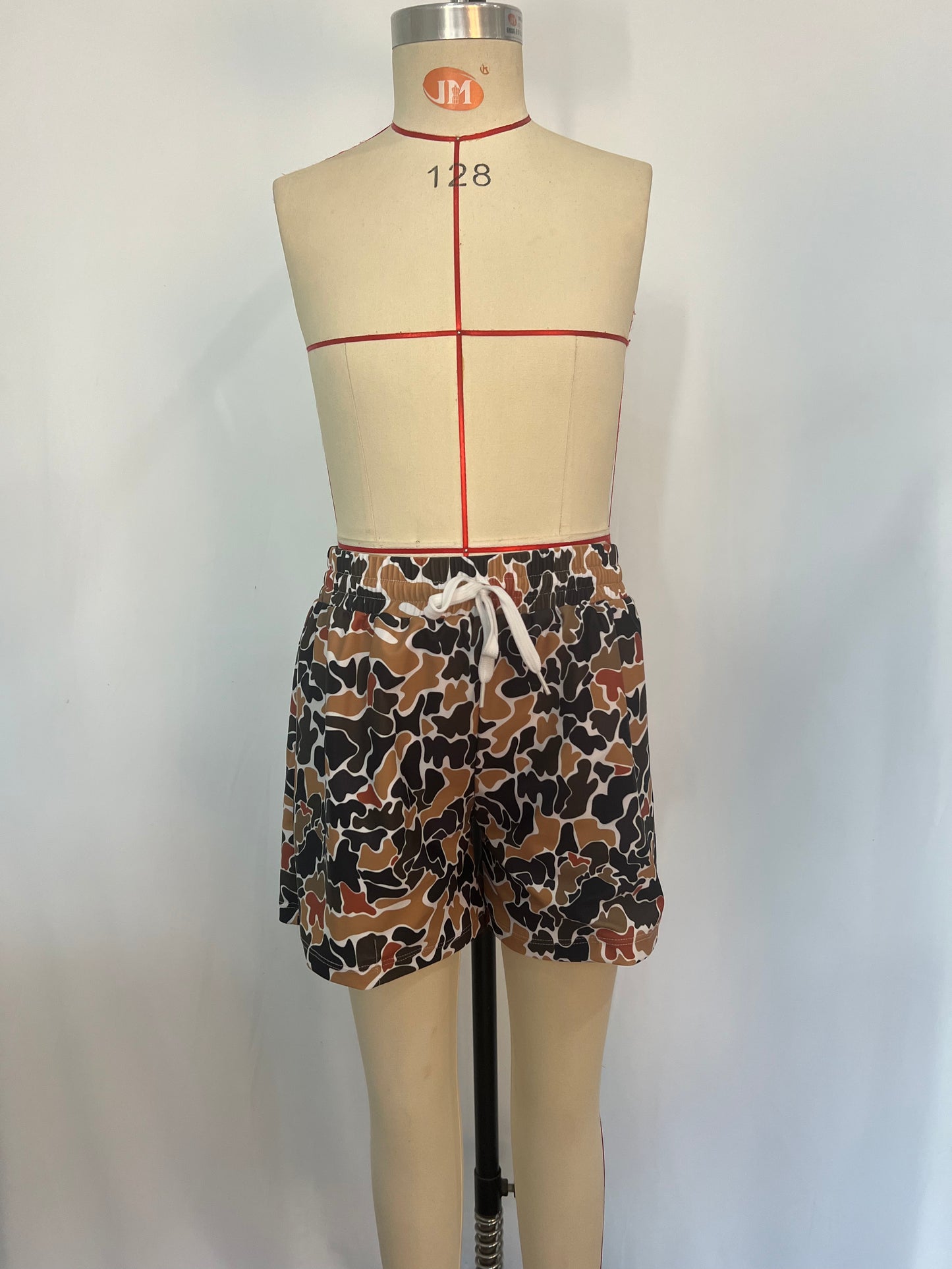 S0235 Brown Camo Print Boys Swim Trunks