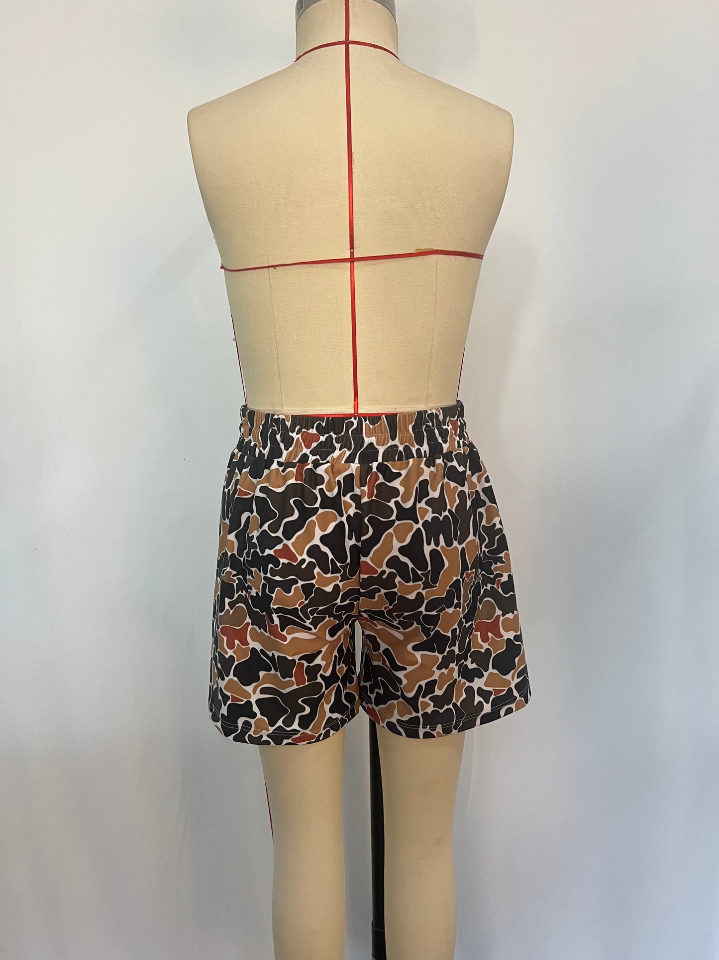 S0235 Brown Camo Print Boys Swim Trunks