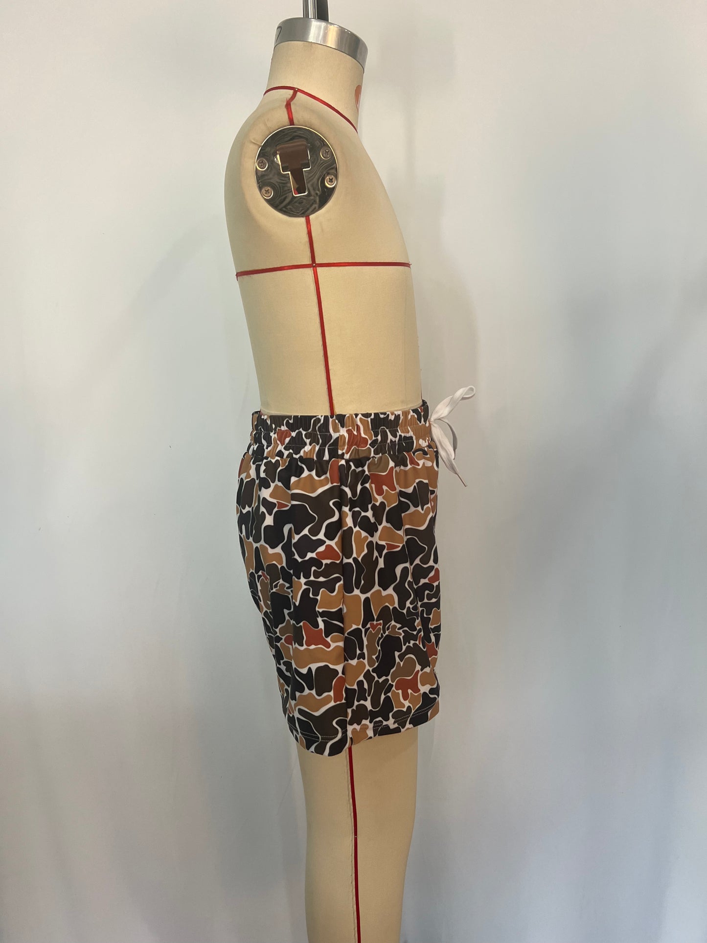 S0235 Brown Camo Print Boys Swim Trunks