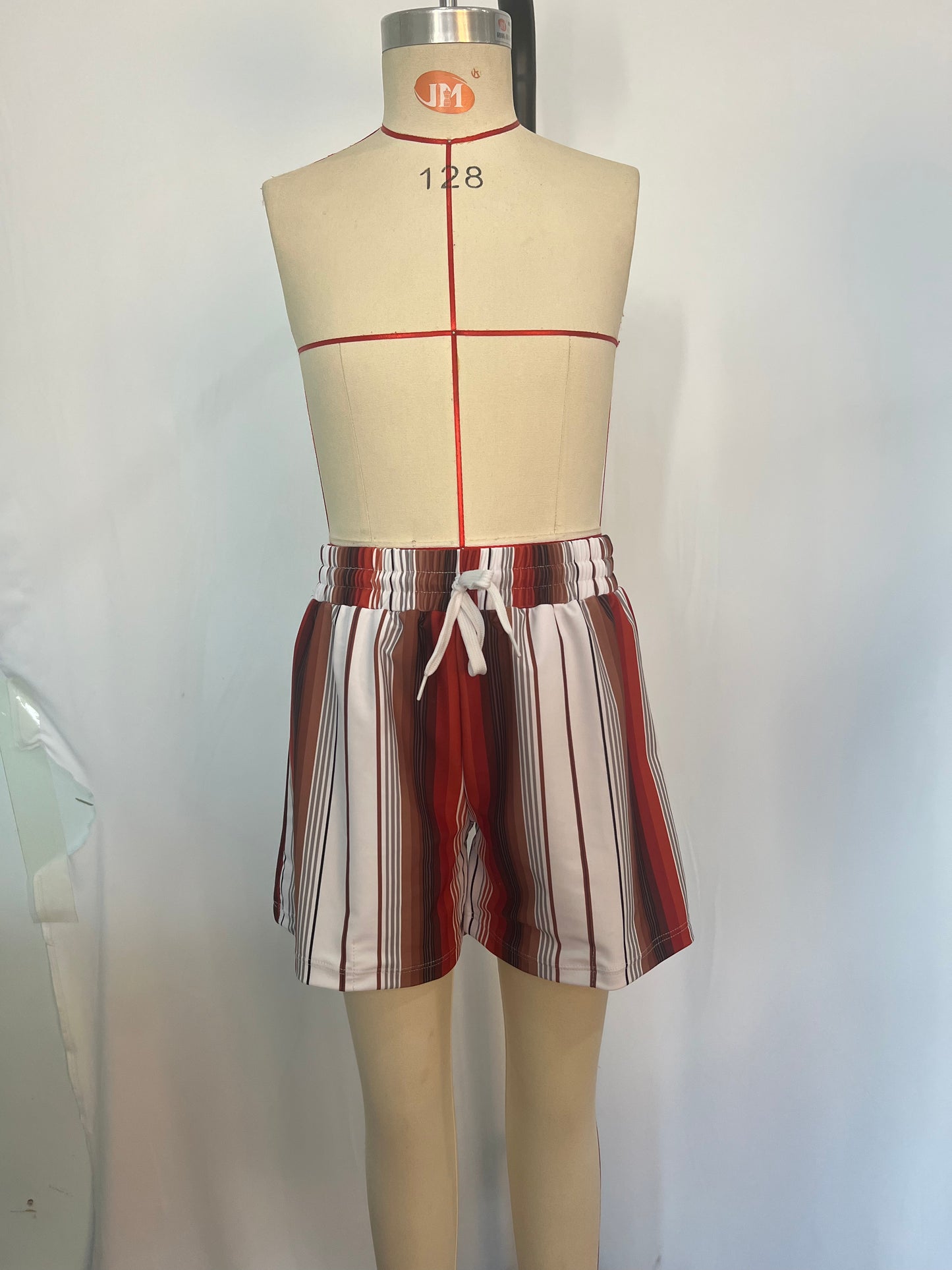 S0237 Brown Stripes Print Boys Swim Trunks