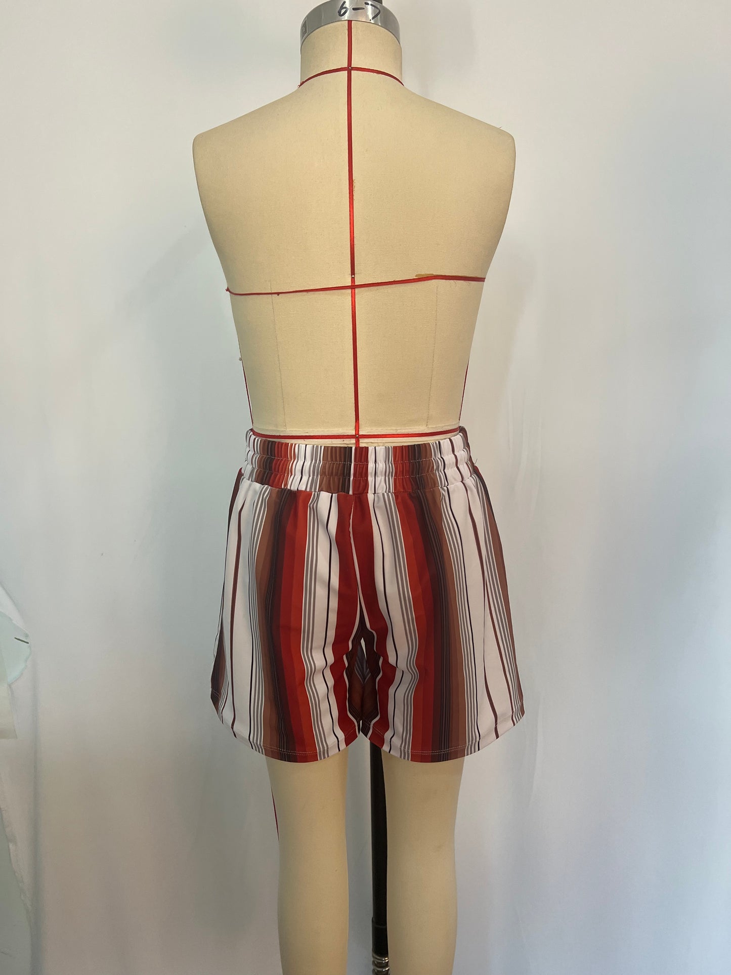 S0237 Brown Stripes Print Boys Swim Trunks