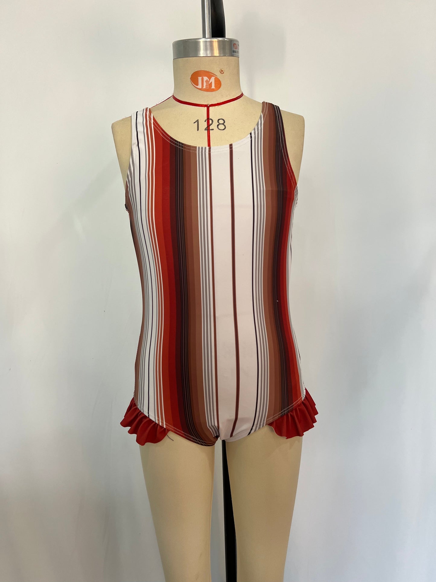 Brown Stripes Print Summer Swimsuits Sibling Clothes