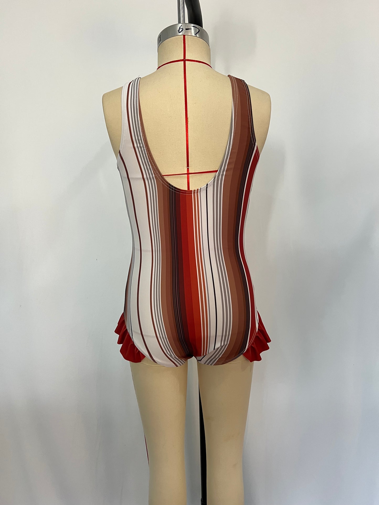 S0238 Brown Stripes Print 1 Piece Girls Swimsuits