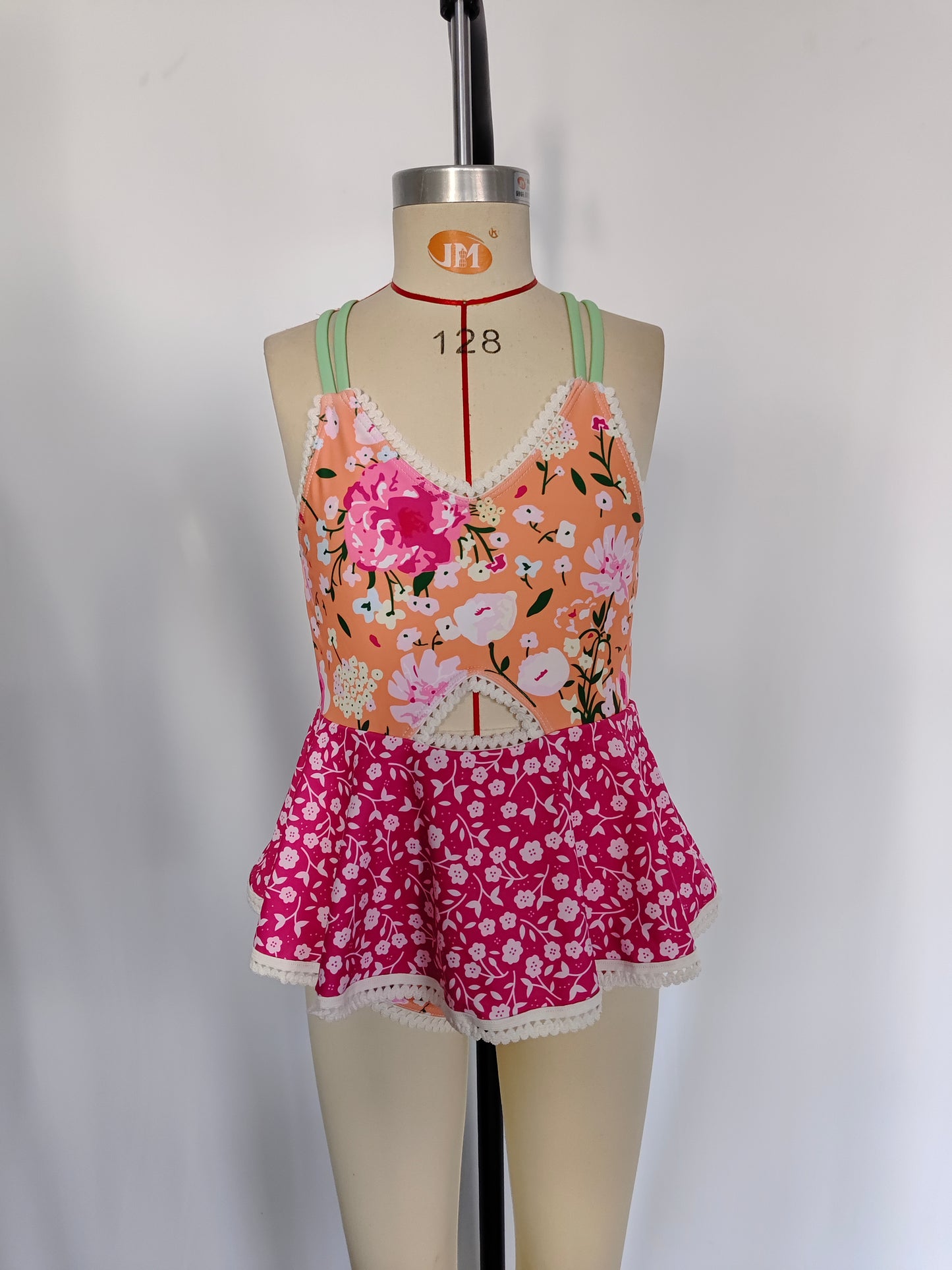 S0249 Girls Flowers Print 1 Piece Swimsuits