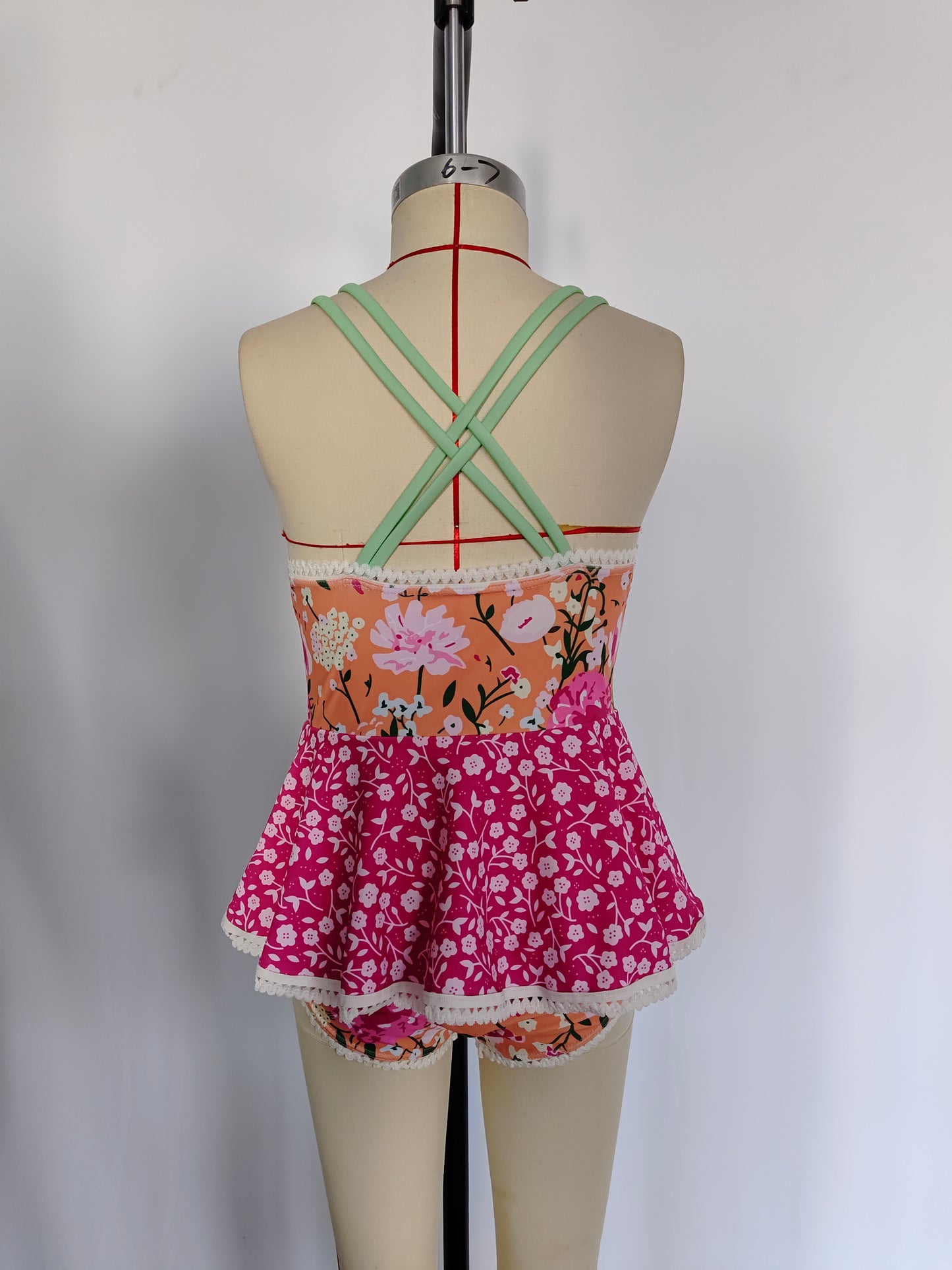 S0249 Girls Flowers Print 1 Piece Swimsuits