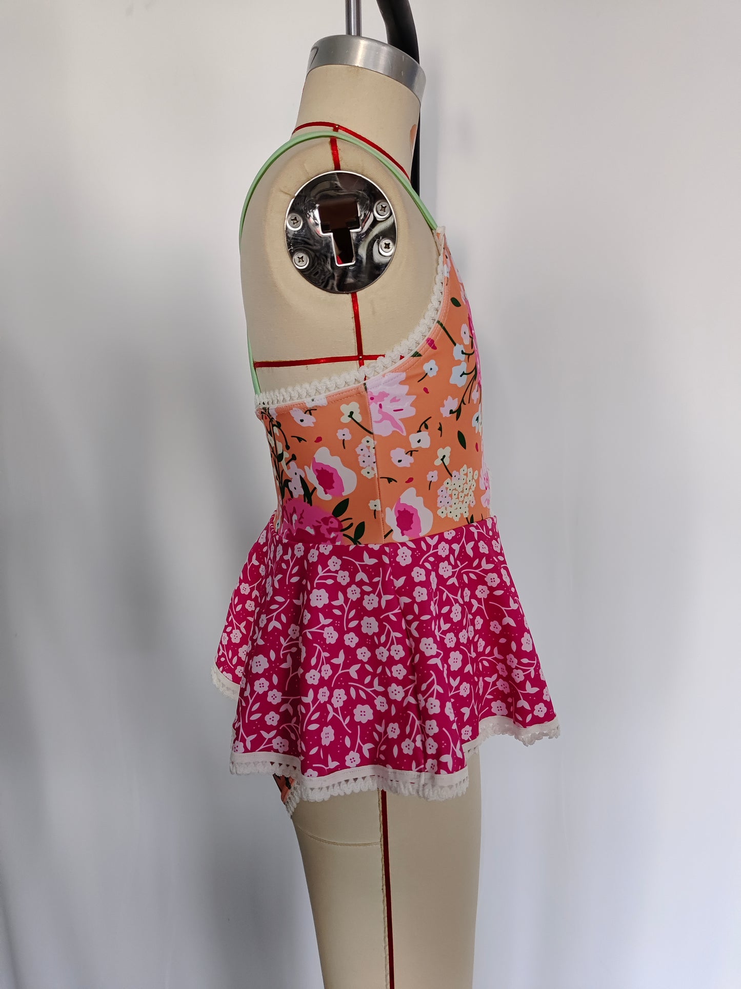 S0249 Girls Flowers Print 1 Piece Swimsuits