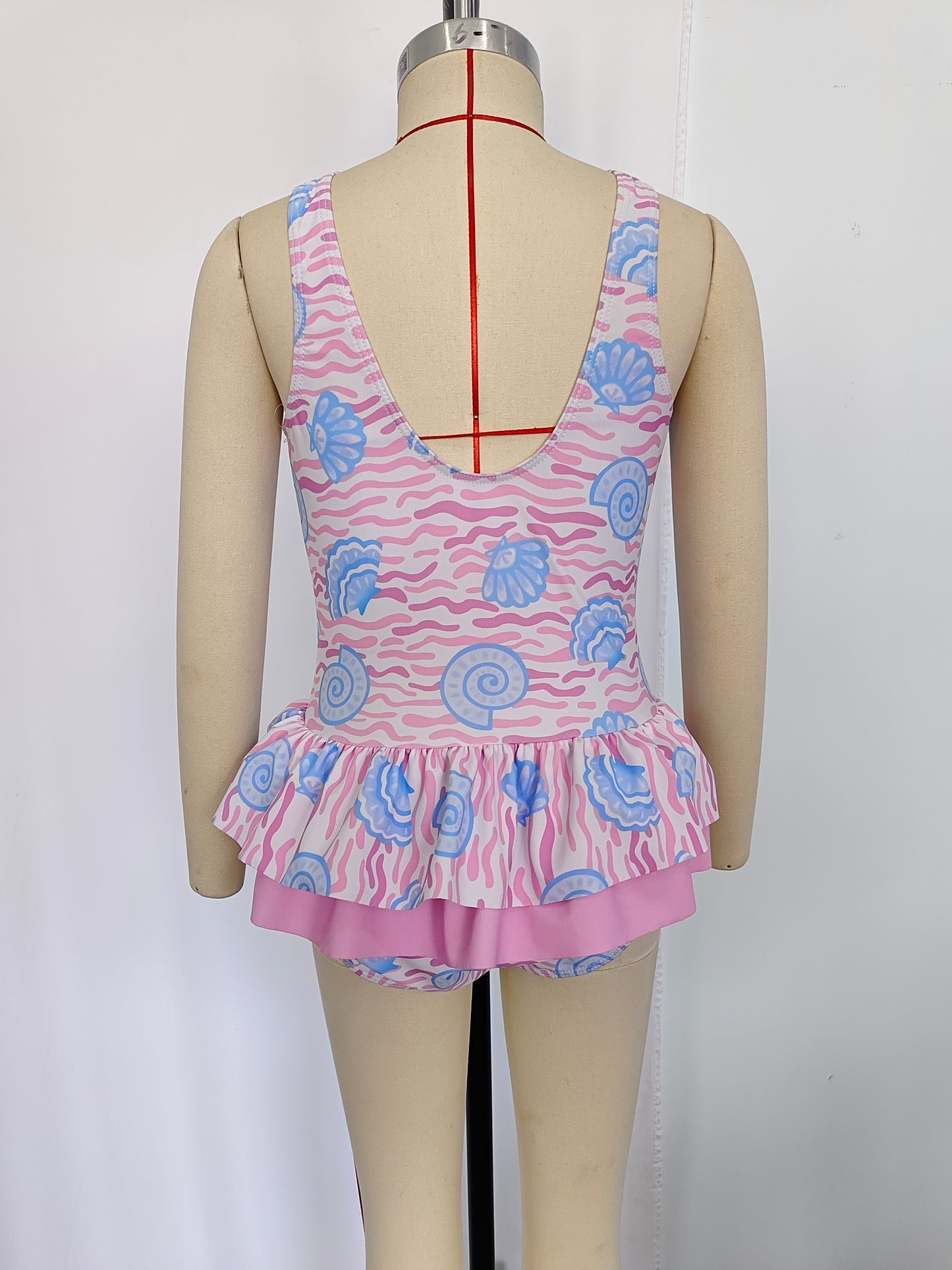 S0274 Pink Shell Print Girls 1 Piece Swimsuits