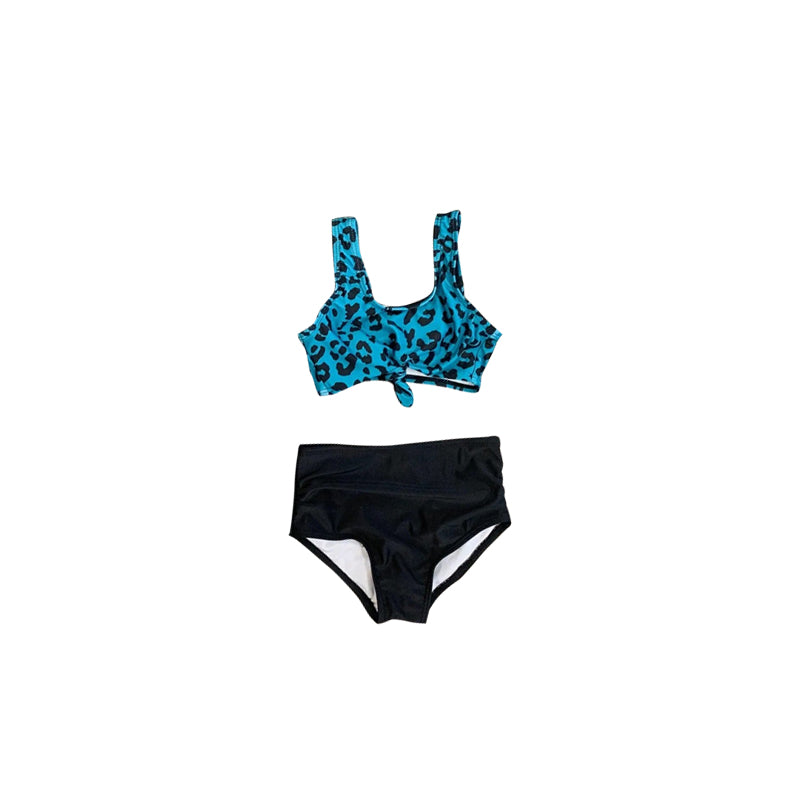(Pre-order)S0286 Blue Leopard Print Girls 2 Pieces Swimsuits