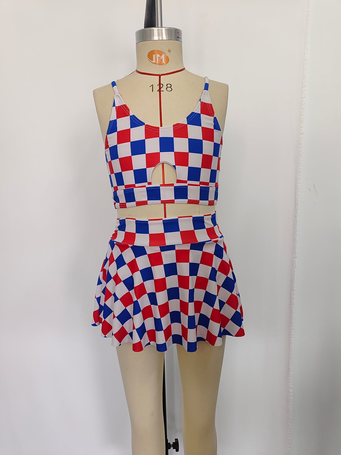 S0287 Blue Red Plaid Print Girls 2 Pieces 4th of July Swimsuits