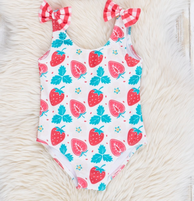 (Pre-order)S0317 Strawberry Print Girls 1 Piece Swimsuits
